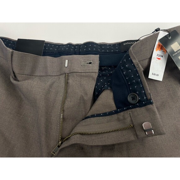 Banana Republic Mens Non-Iron Stretch Brown Straight Leg Dress Pants 33x34 New - Picture 4 of 12